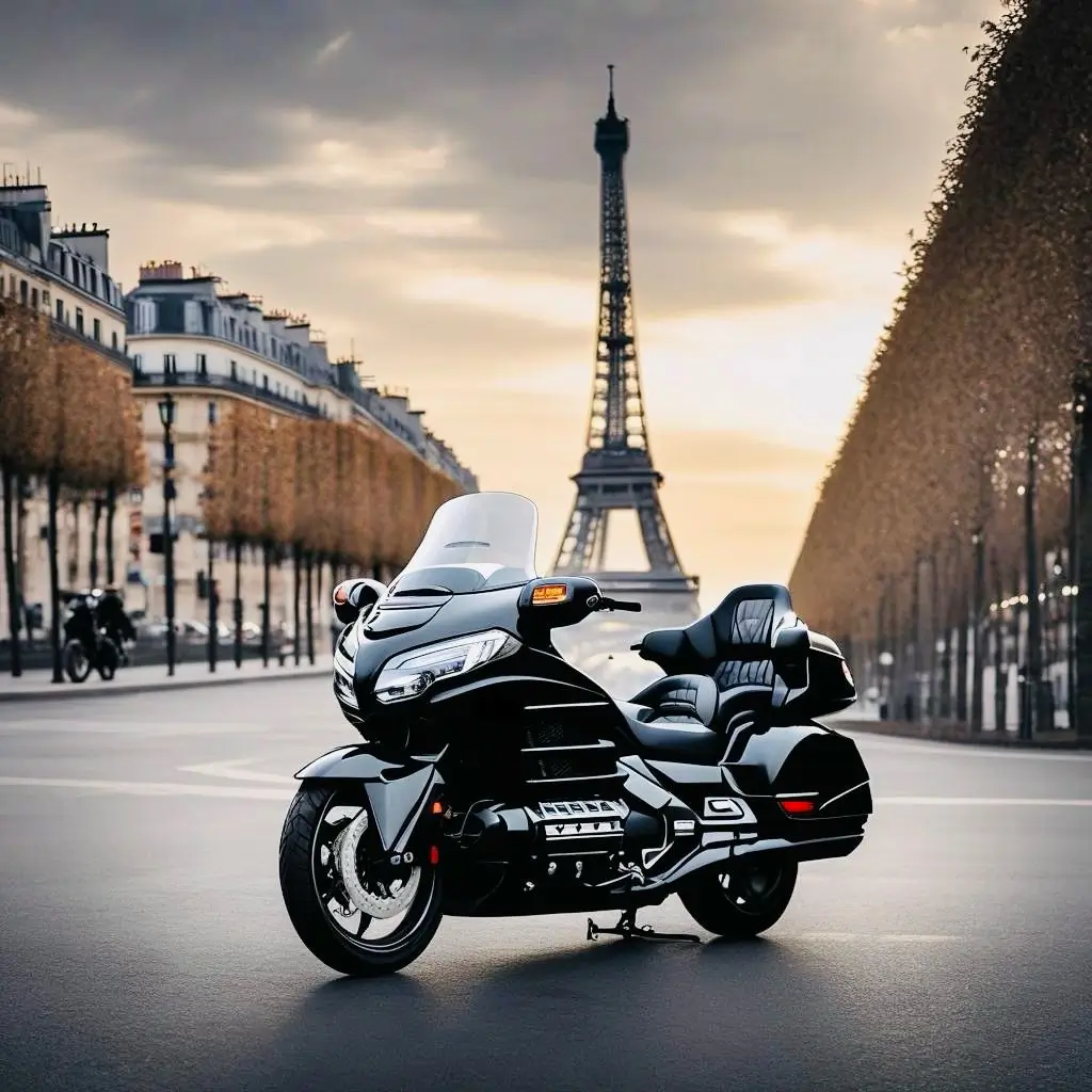 Un taxi moto dans les rues parisiennes près de la tour eiffel